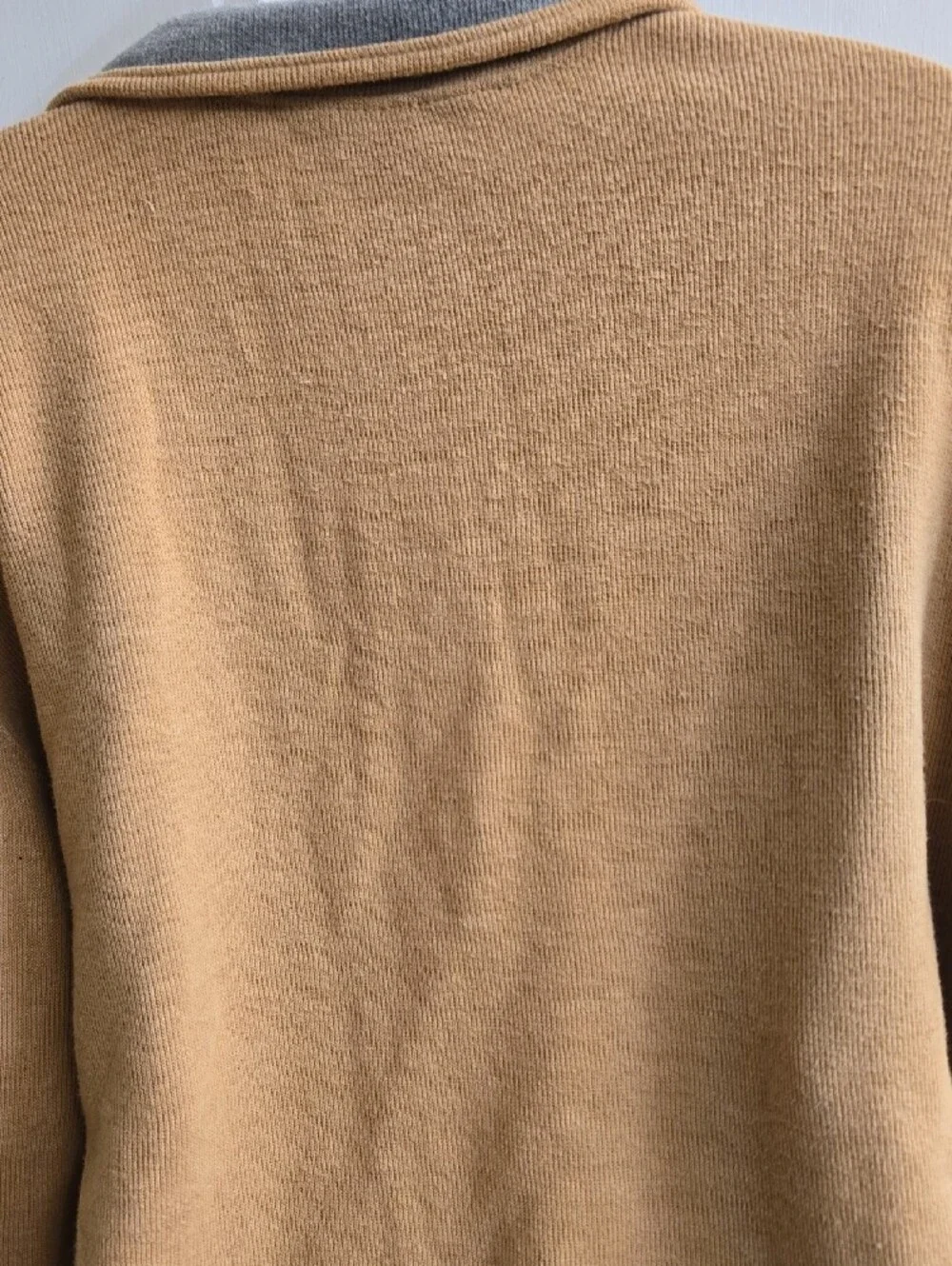Lands' End Men's Camel Zip-Neck Sweater with Gray Inner Collar